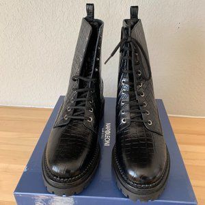 NWB Black leather combat boots w/ croco texture